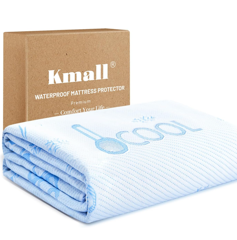Kmall Cal King尺寸 冷却防水床垫保护套/床笠 (深口袋/柔软静音/适配8-21英寸/支持机洗) 白色