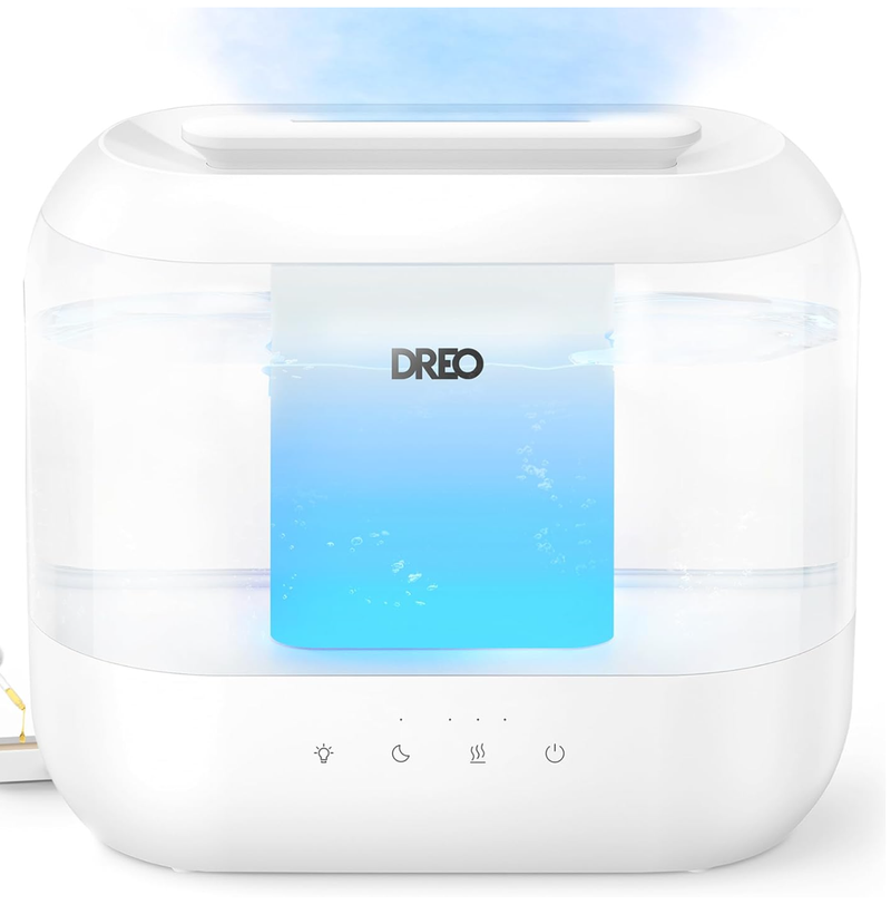 Dreo 4L 顶加水超声波冷雾加湿器 (28dB超静音/最长32小时续航/不湿桌面/自带小夜灯) 白色