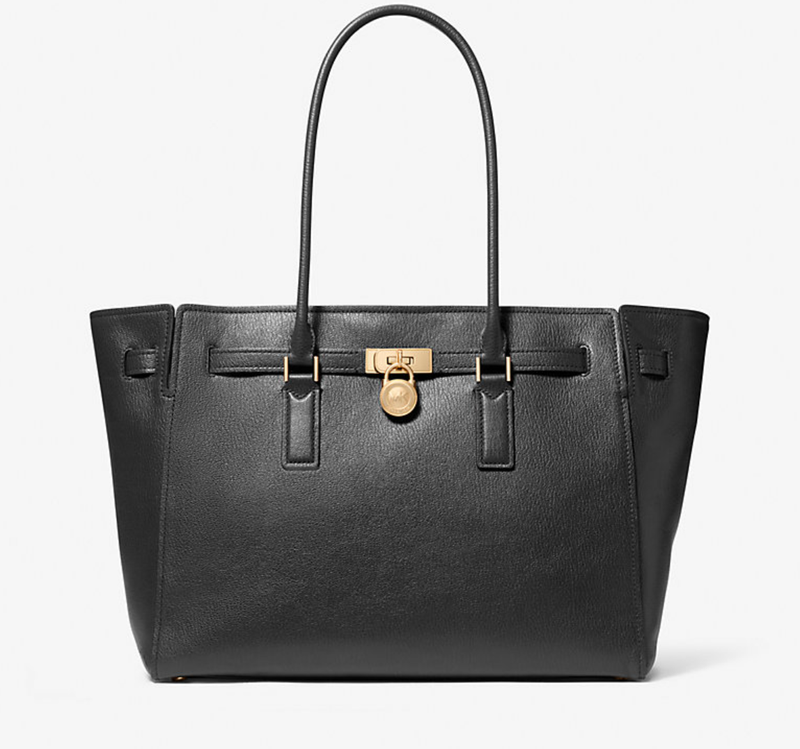 MICHAEL KORS 迈克高仕 Hamilton Moderne 大号真皮托特包/单肩包 (经典锁头设计/通勤大容量) 黑色
