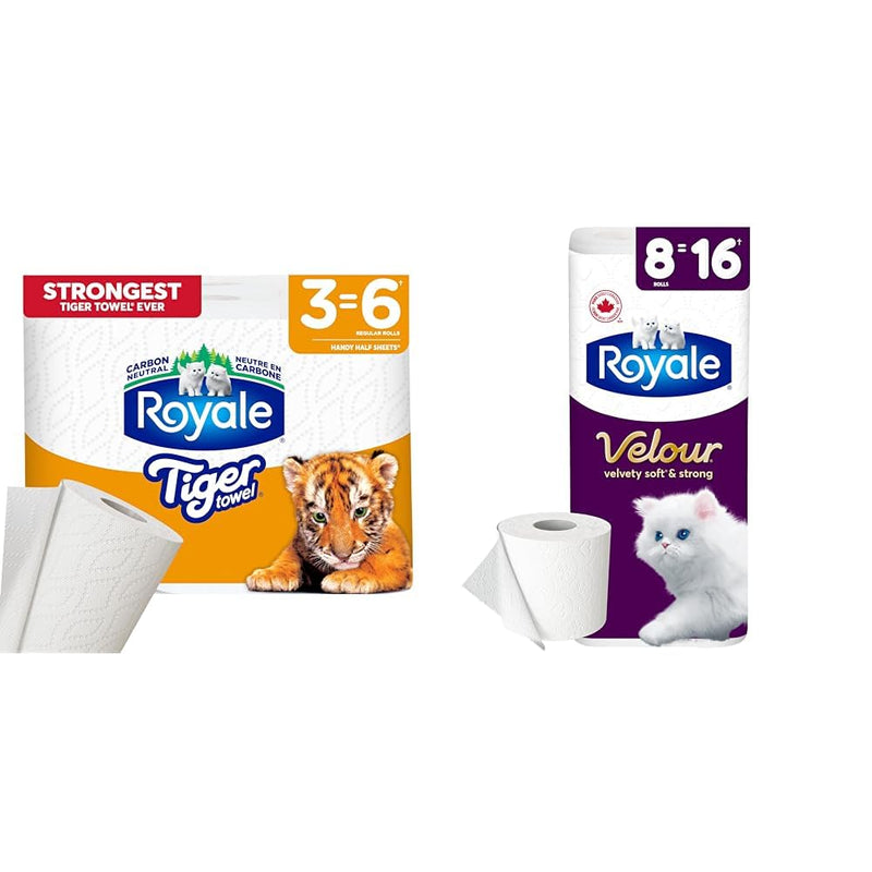 Royale 超强虎纹厨房纸巾 + 绒面卷筒卫生纸组合装