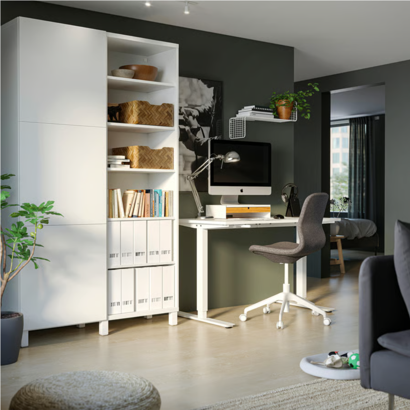 IKEA TROTTEN 手动升降办公桌/站立坐立两用书桌 120x70cm (可调高度/白色桌面/居家办公学习) 白色