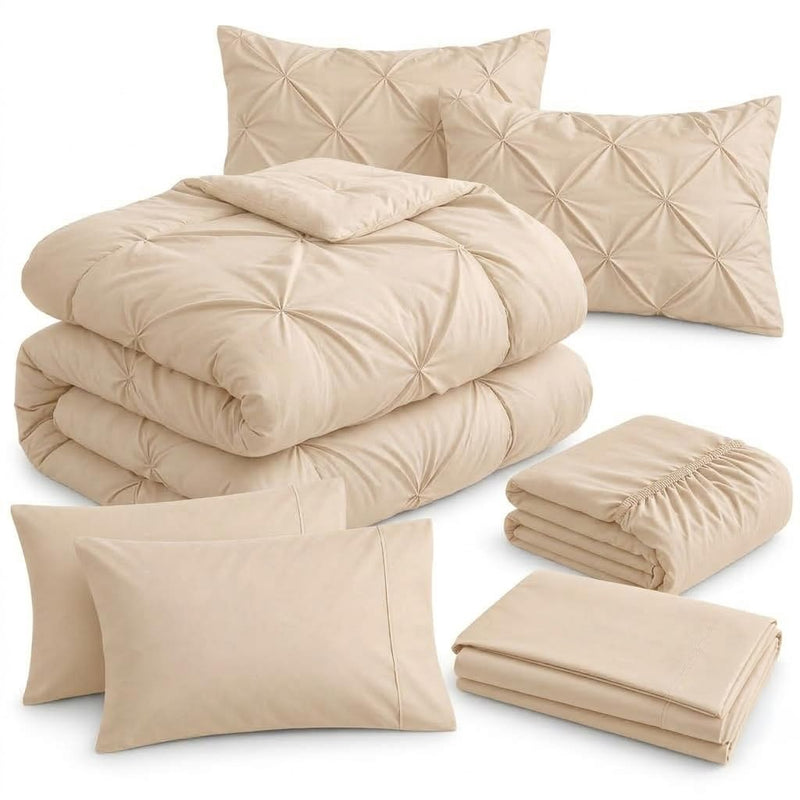 LANE LINEN MAXFCFT7-FL-BGE 7件套双人床袋装被子套装 米色