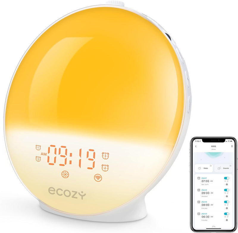 ecozy 智能日出唤醒灯/闹钟 (日出日落模拟/APP语音控制/白噪音/FM收音机)