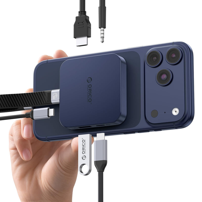 Orico ORICO-MG5-G2-BL-BP 磁吸M.2扩展坞 6合1 USB-C集线器 硬盘盒 适用iPhone