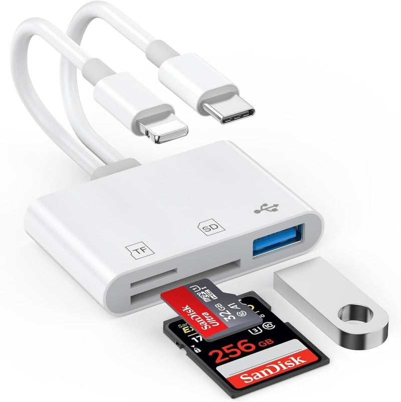 Teilybao 苹果/安卓双接口多功能SD卡读卡器 (Lightning+USB-C双端口/支持SD与TF卡/带USB 3.0接口/免驱即插即用)