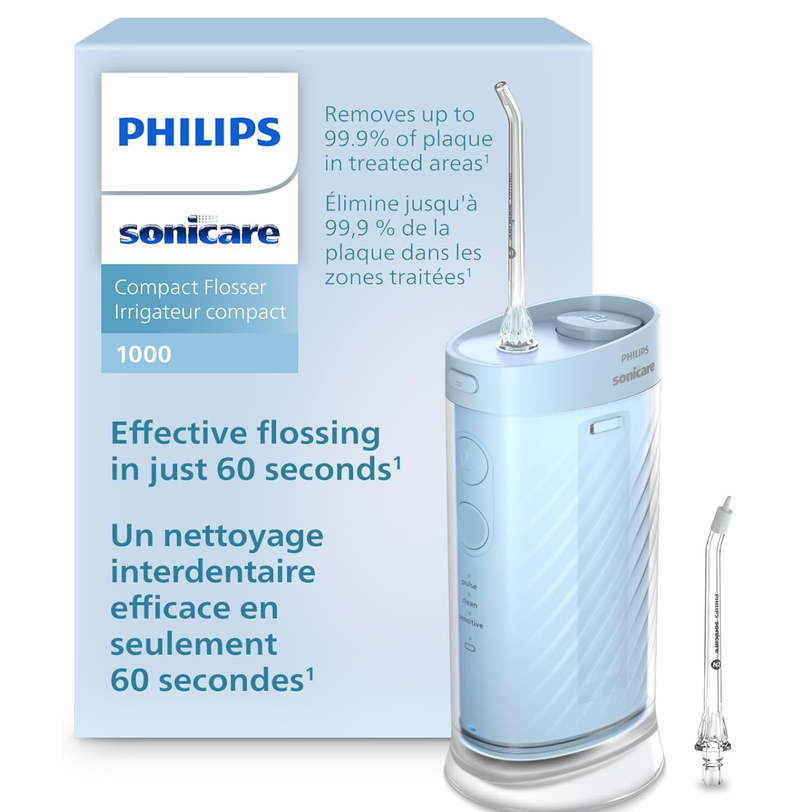 Philips Sonicare 1000 便携式水牙线/冲牙器 (3种模式/200ml可折叠水箱/去除99.9%牙菌斑) 蓝色