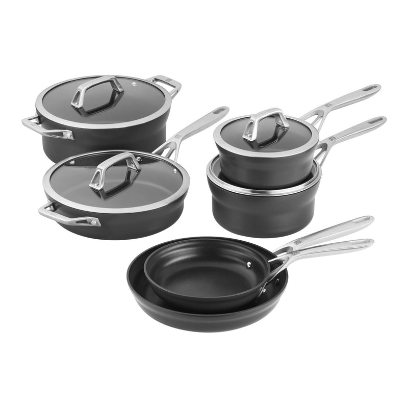 ZWILLING Motion 10件套硬质阳极氧化铝不粘锅套装(不含PFOA/不锈钢把手/带钢化玻璃盖)
