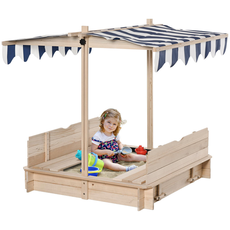 Outsunny 343-029 儿童可调节顶棚木质沙坑