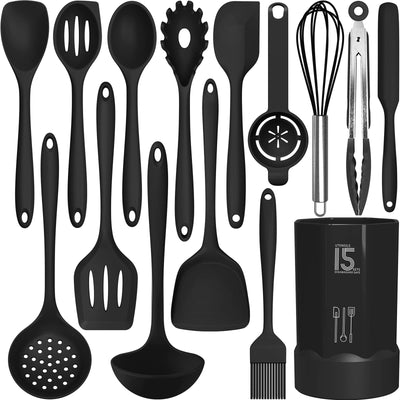 AOTHOD Cooking Utensils Black 硅胶厨具套装