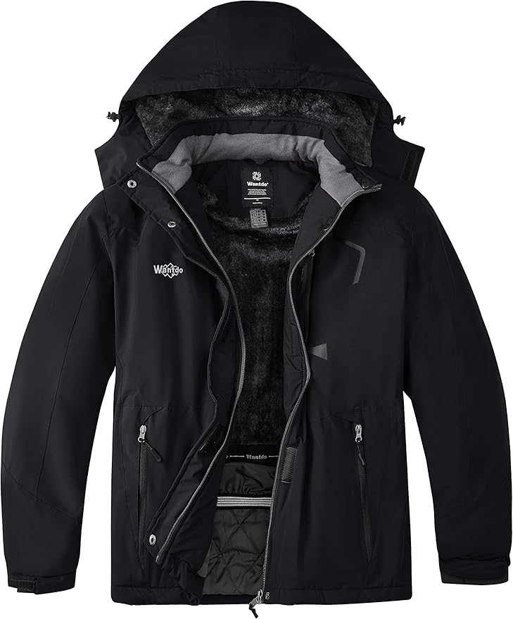 Wantdo 女士大码防水滑雪服/防风冲锋衣 (加绒保暖/1X-5X) 黑色
