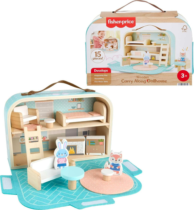 Fisher-Price 木制便携式玩具屋(15件套/FSC认证环保木材)