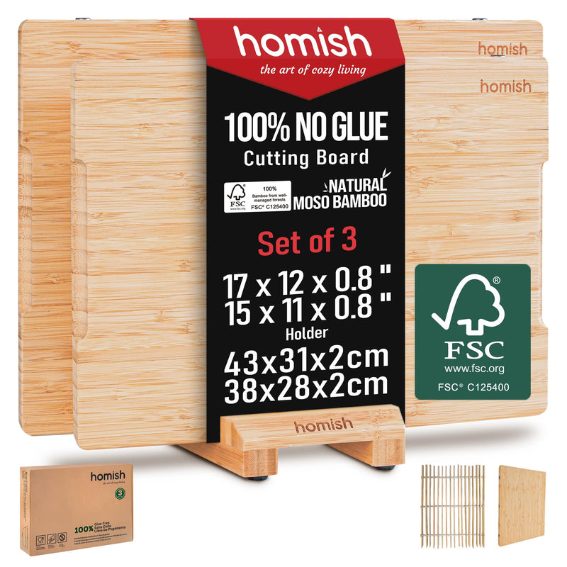 homish HWJ-4503 无胶可机洗竹制砧板切菜板套装