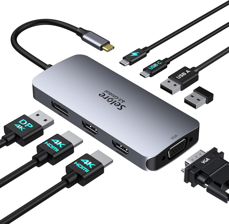 Selore 8合1 USB-C 多功能扩展坞(支持双HDMI/4K@60Hz/PD快充)