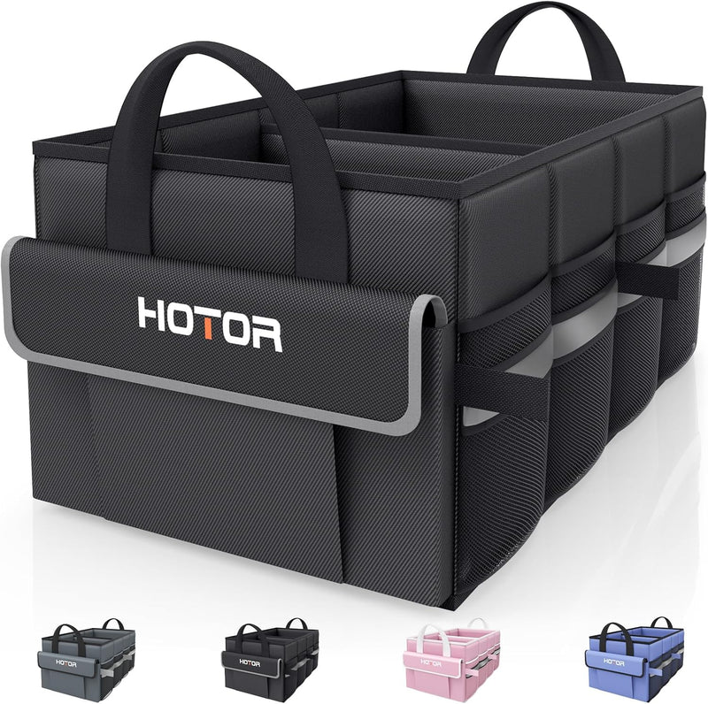 HOTOR 汽车后备箱收纳箱(可折叠/加固底板/2大隔层/黑色中号21.3"x12.6"x10.6")