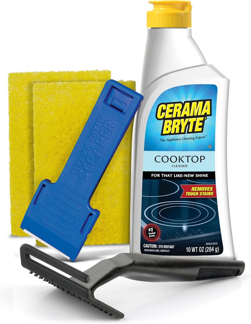 Cerama Bryte 炉灶清洁套装 (10oz清洁剂+2清洁垫+刮刀+手柄工具/不伤台面)