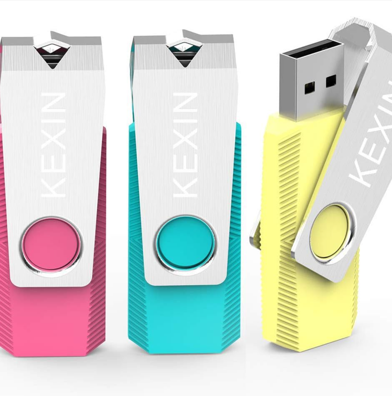 KEXIN 128GB USB 2.0 U盘 3件套 (旋转设计/带LED指示灯/exFAT格式/多彩易区分) 混色