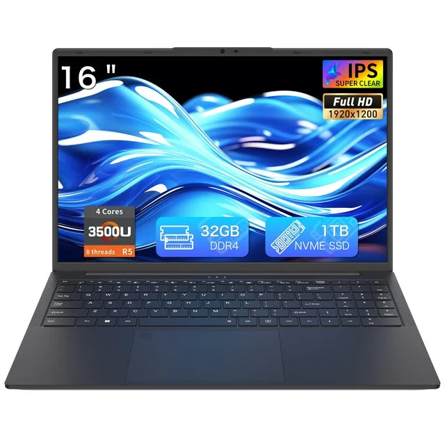 Auusda 16" Business Laptop, Windows 11 Pro Computer,AMD Ryzen 3500U , 32GB RAM 1TB SSD, Backlit Keyboard, Fingerprint Unlock,Black