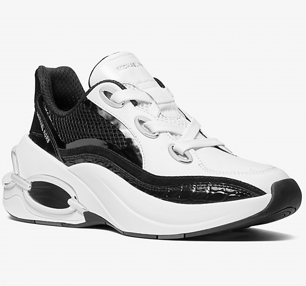 Michael Kors Toni Mixed-Media Trainer 运动鞋(Black/White)