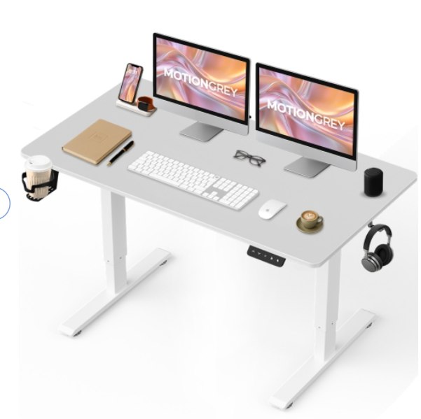 MotionGrey 2026 Ergo2 可调节电动升降桌 43x24英寸 白色桌面 白色桌架