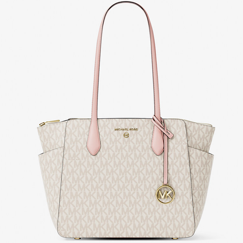 Michael Kors 迈克高仕 Marilyn 中号经典老花托特包/单肩通勤包 (温柔浅粉拼色) PWD BLSH MLT