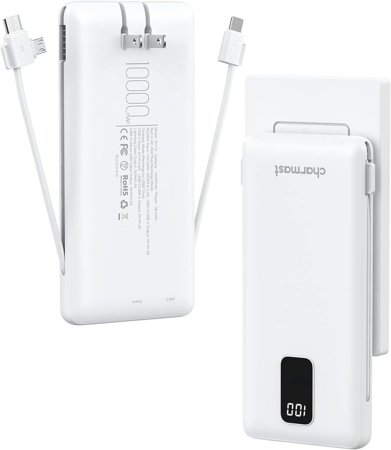 charmast W1115 10000mAh 便携充电宝 (内置线AC插头)