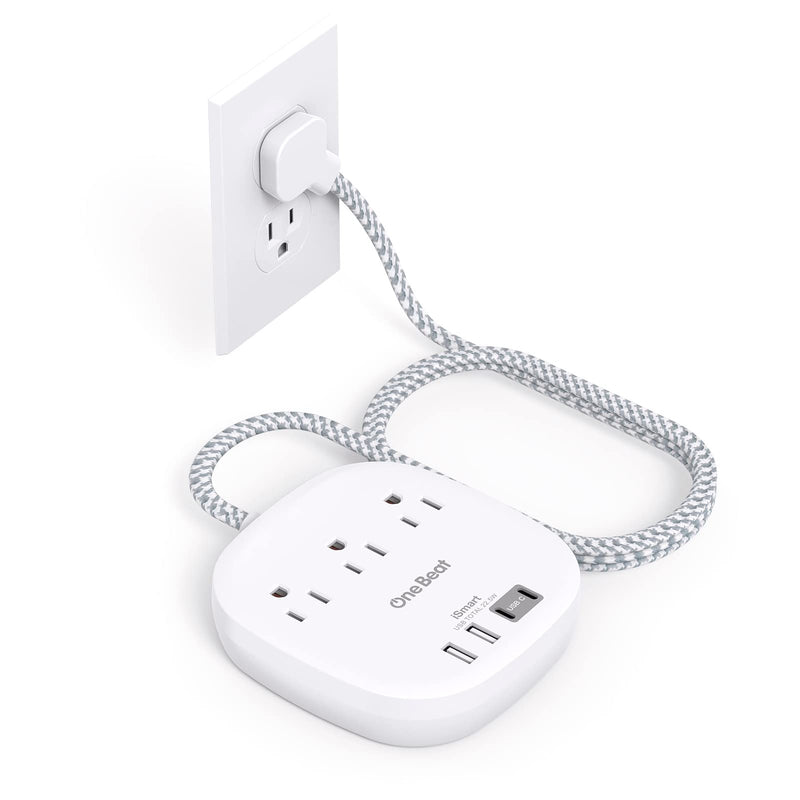 One Beat THUS03UC2 扁平插头排插带USB C, 6FT超薄延长线, 3插座4USB端口