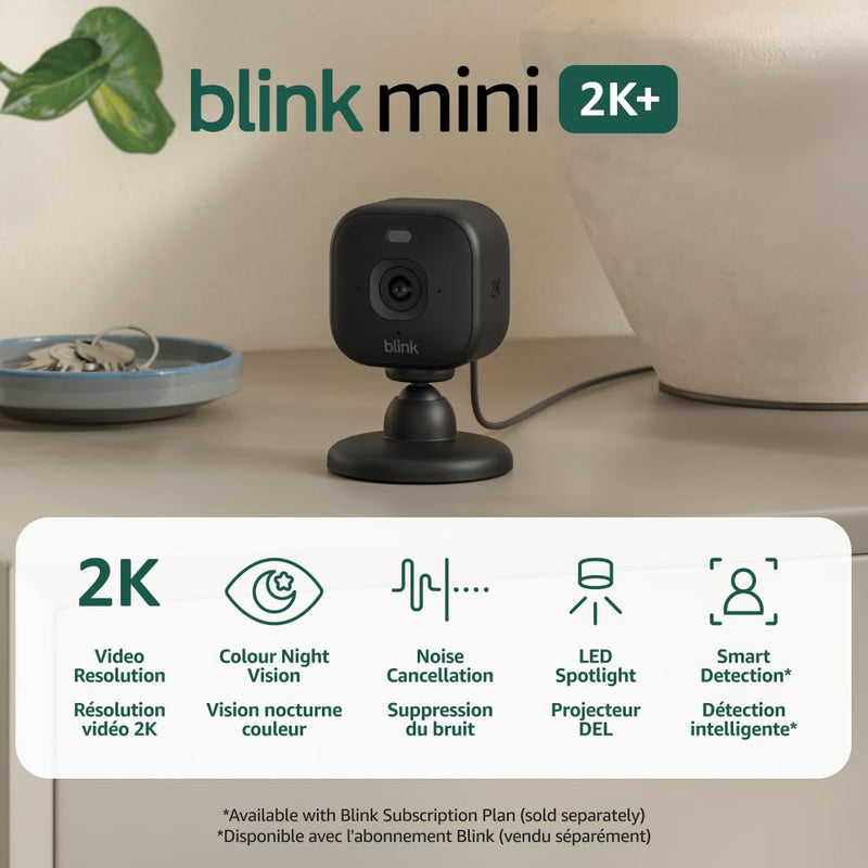 Blink Mini 2K+ 插电式家用宠物安防摄像头两件套