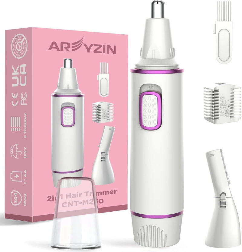 AREYZIN 2合1鼻毛修剪器 (双刃/IPX7防水/电池供电)