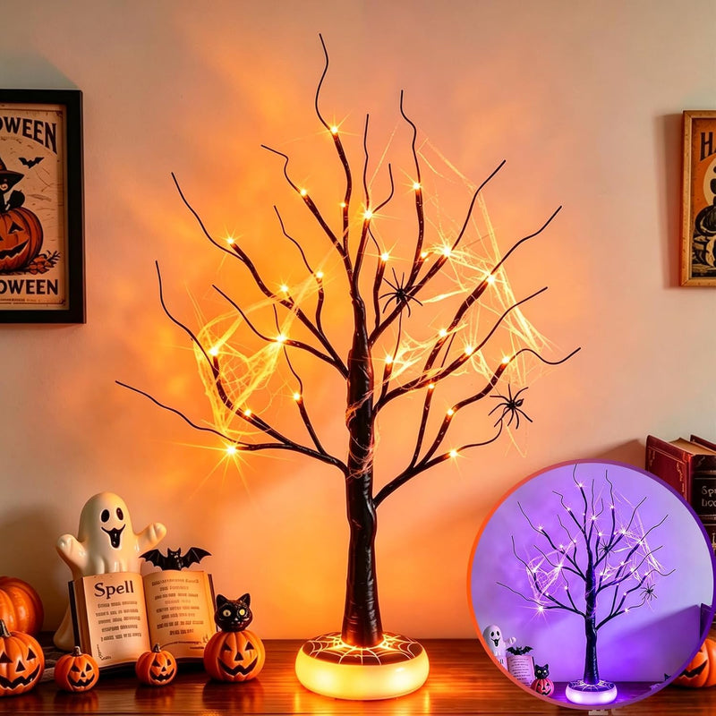 EAMBRITE 室内万圣节2英尺发光恐怖黑树