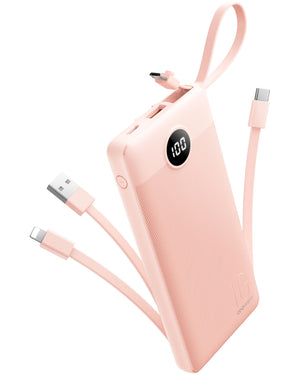 Coowisty CW1 10000mAh 便携式充电宝（内置四合一数据线，粉色）