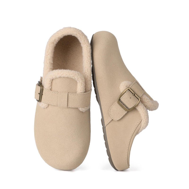 DREAM PAIRS 女士加绒真皮麂皮木屐