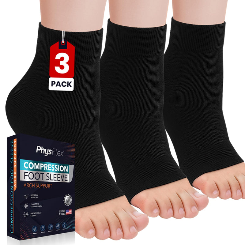 PhysFlex FSLCSDBLKM3PR 3双装足底筋膜炎跟腱炎缓解压缩袜