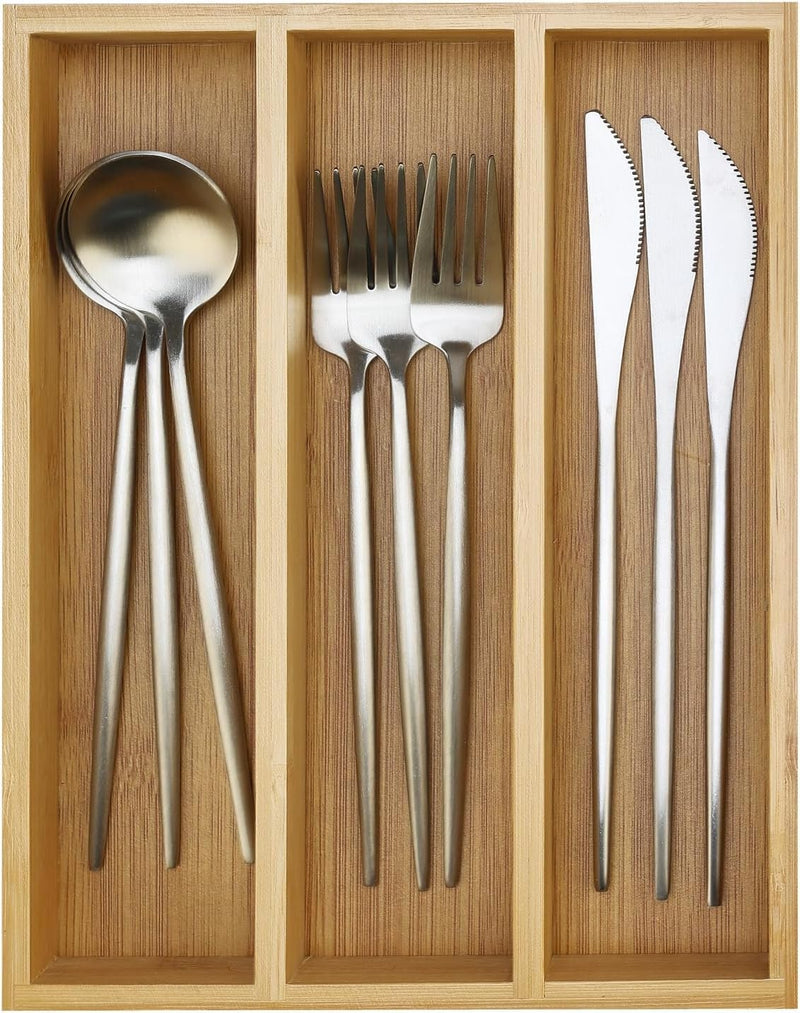 多功能竹制餐具收纳盒