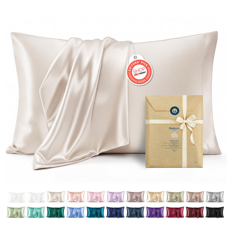 Bedsure Pillowcases-Satin 皇后尺寸缎面枕套2件装，护发护肤信封式枕套