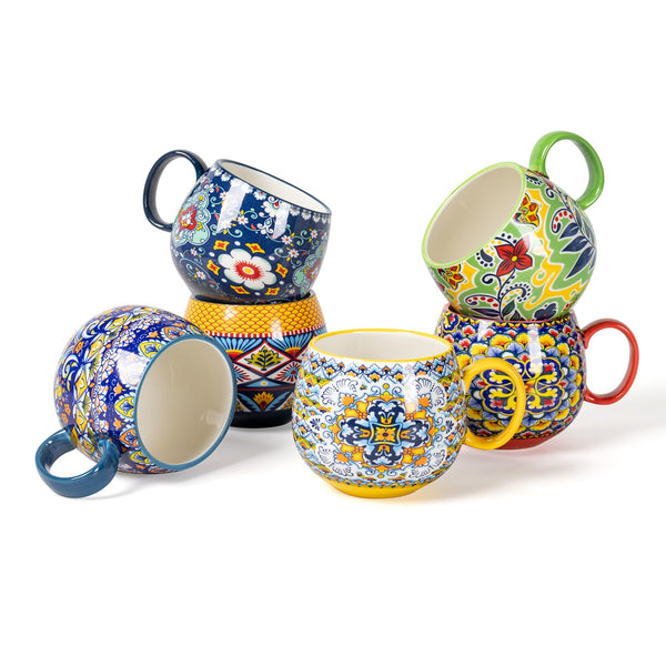 HENXFEN LEAD Mug - 5699 20盎司波西米亚陶瓷咖啡马克杯6件套