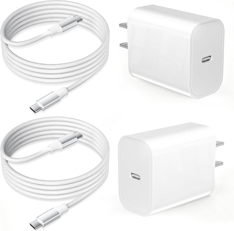 Bkayp 苹果/安卓通用 20W PD快充套装 2头+2线 (含2个20W充电头+2根6英尺尼龙编织C-C线) 白色