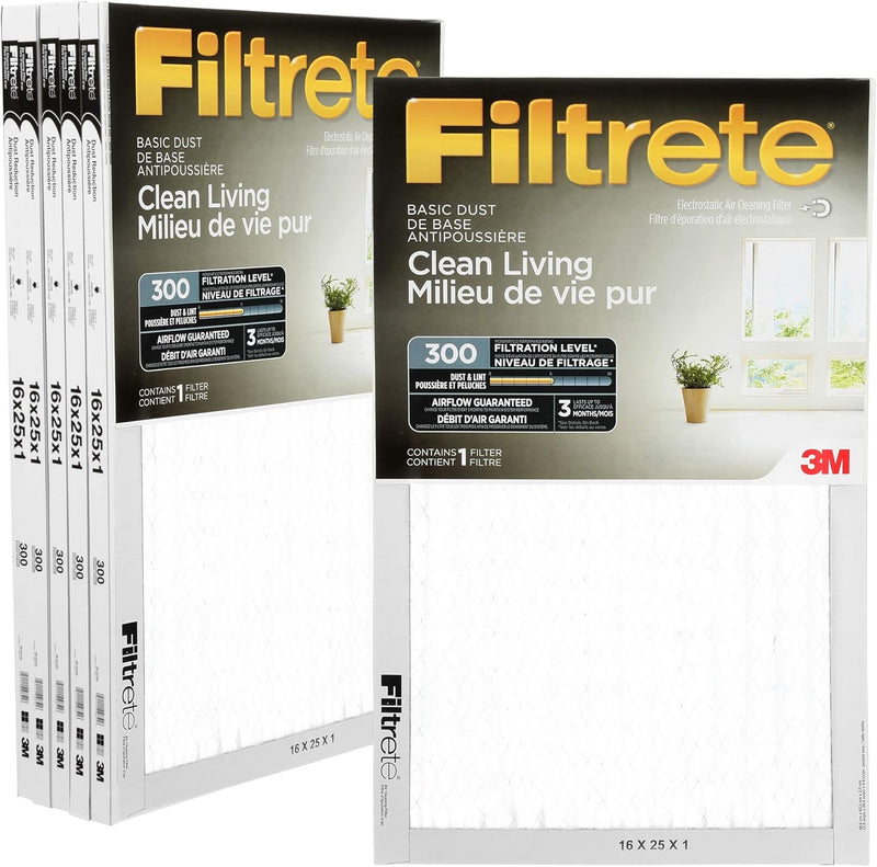 Filtrete 16x25x1 暖炉/空调滤网 6片装 (MPR 300/MERV 5 防尘) 1.5年用量