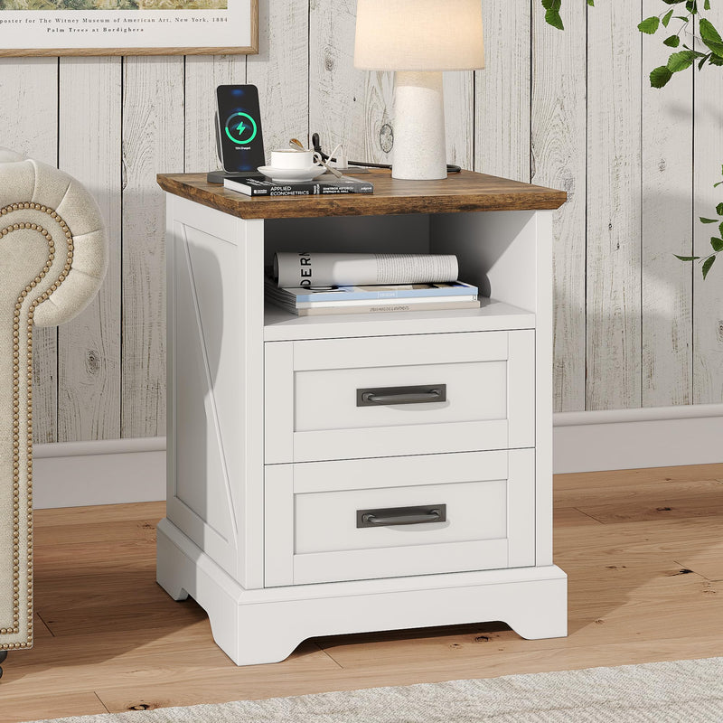 Whalefall NST5690 农家风格带充电站双抽屉床头柜