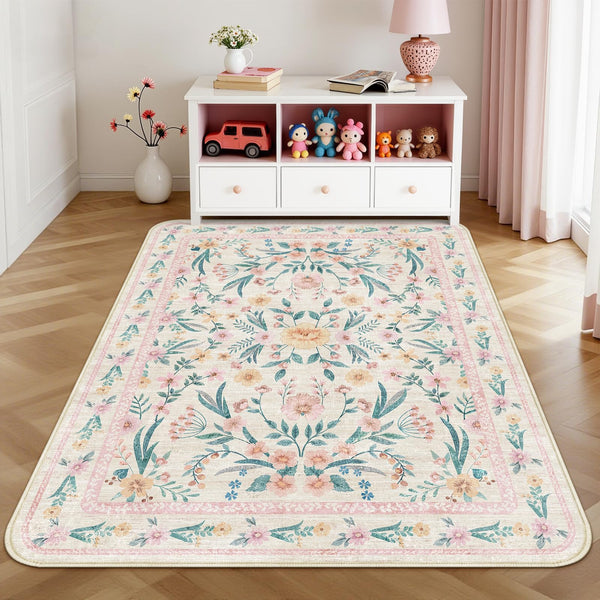 Dadasgk 粉色花卉儿童房地毯