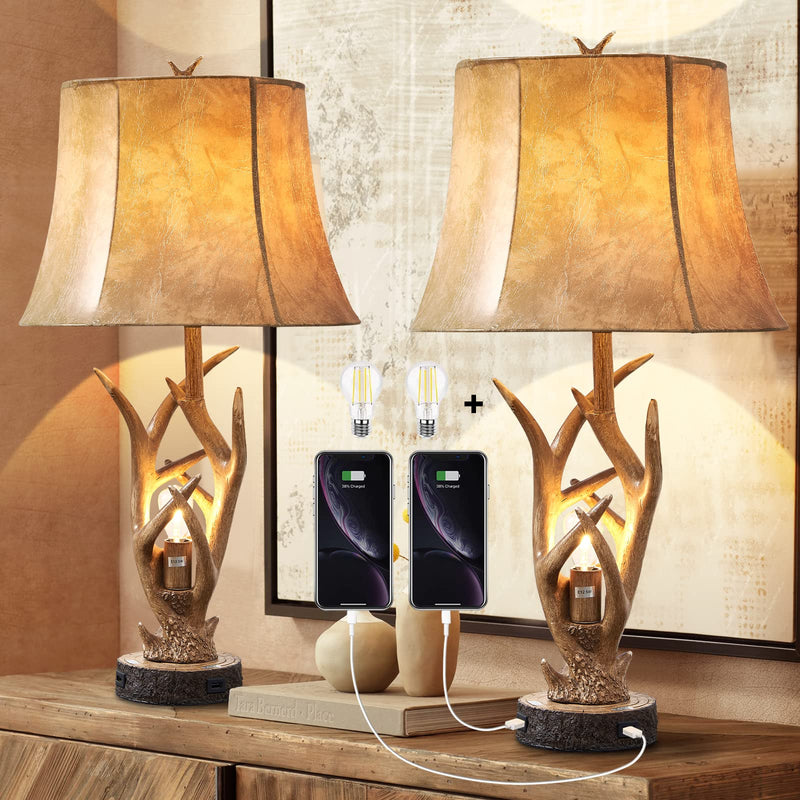 Dungoo DG-5494-Beige 复古鹿角台灯带夜灯套装
