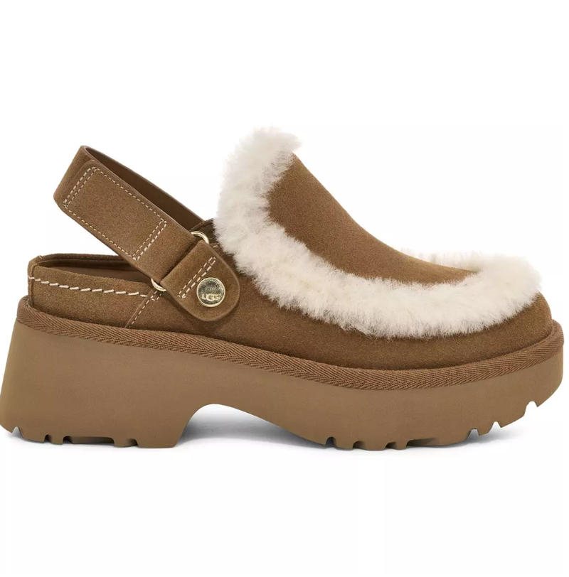 UGG Women's Esmee Clog 女士毛绒厚底包头半拖鞋/克罗格鞋 (田小娟同款/秋冬百搭) 棕色