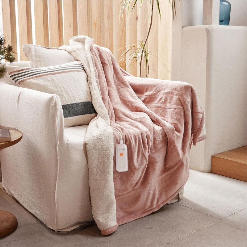 Gotcozy 50"x60" 电热毯/加热盖毯 (4档温控/3小时自动断电/双面绒/ETL认证) 玫瑰粉