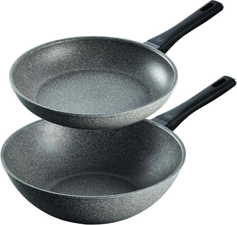 ZWILLING Terreno 2件套花岗岩不粘锅套装 (平底锅+炒锅/5层镀层/电磁炉通用) 黑色