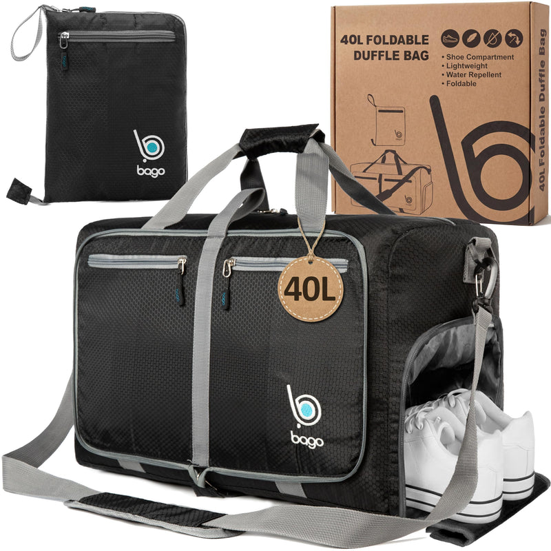 Bago Duffel-40-Black 40L可折叠旅行行李袋（带鞋仓）