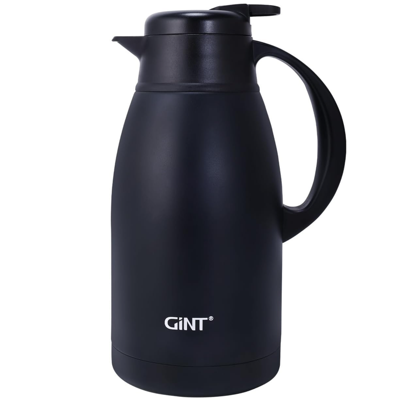 GiNT 1.9L 不锈钢保温壶 (65oz大容量/真空双层/12小时保温/防漏设计) 黑色